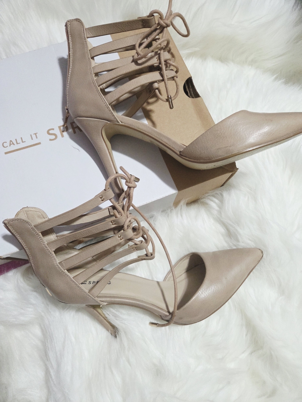 Call It Spring Nude Lace-Up Strappy Heels